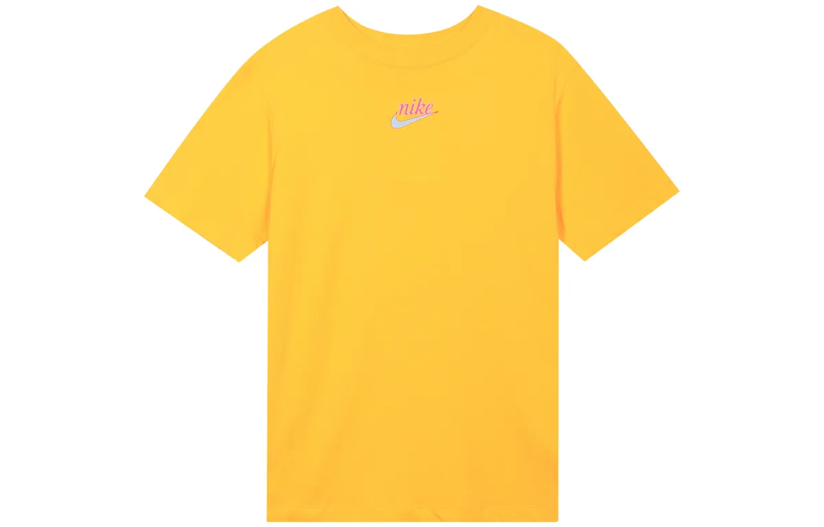 Nike Women'ss Logo Print Cartoon Crewneck Retro T-Shirt Yellow