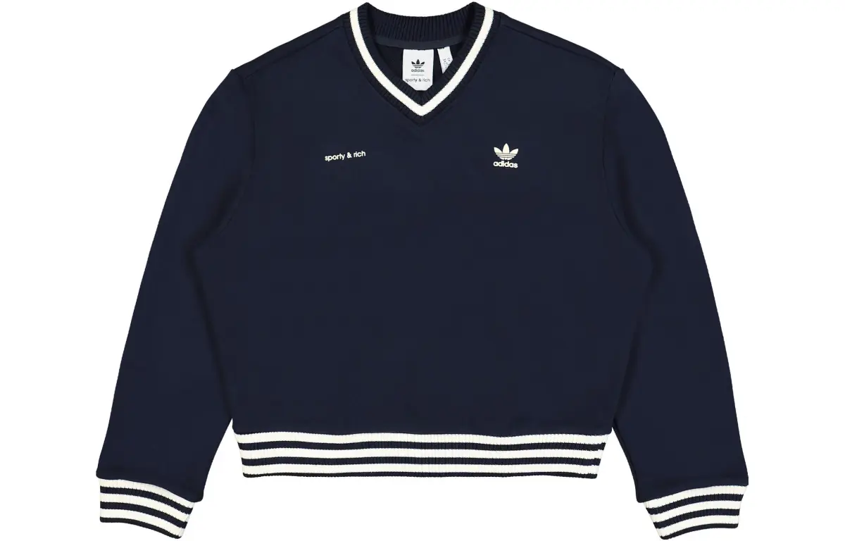 Adidas Originals X Sporty & Rich V Neck Sweatshirt Navy/Cream