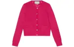 GUCCI Sweaters Women's Fuchsia Crew Neck Thin Cardigan