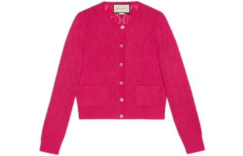 GUCCI Sweaters Women's Fuchsia Crew Neck Thin Cardigan