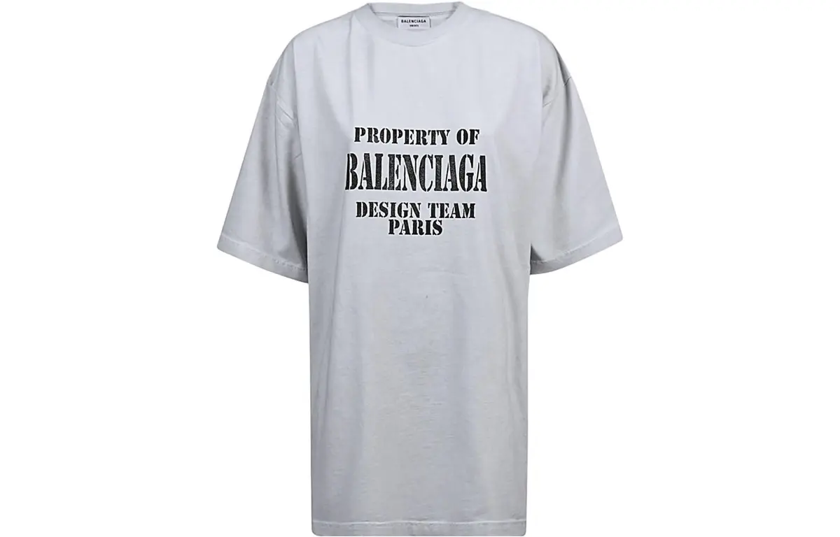 Balenciaga Drop Shoulder Sleeve T Shirt Women's Light Gray Regular Fit