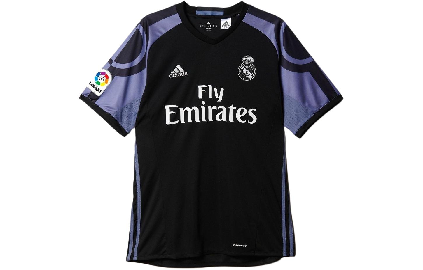 Adidas Adidas Real Madrid Mens 3rd color-blocked round neck short-sleeved football jersey Real Madrid 2016-17 season second away fan version jersey for men and women, black