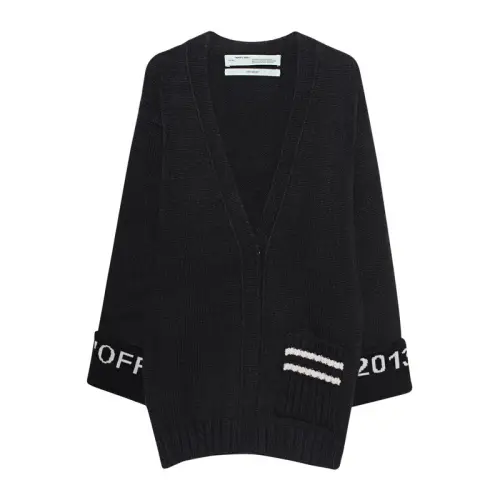OFF WHITE Logo Cuff Knit Cargigan Sweater Black/White