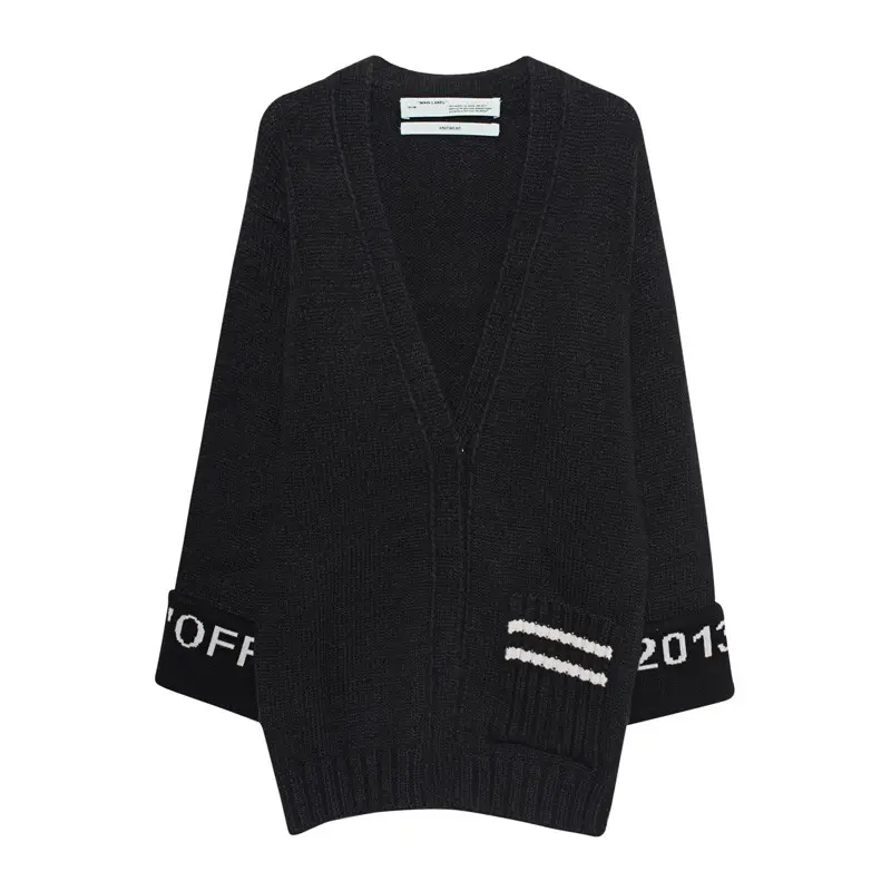 OFF WHITE Logo Cuff Knit Cargigan Sweater Black/White