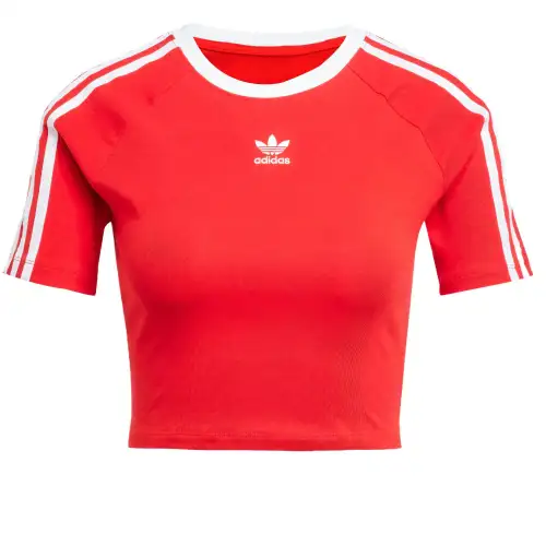 Adidas Women's 3 Stripes Baby T Shirt Better Scarlet/White
