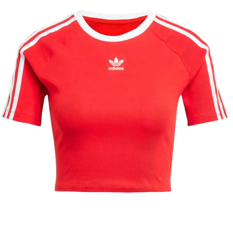 Adidas Women's 3 Stripes Baby T Shirt Better Scarlet/White