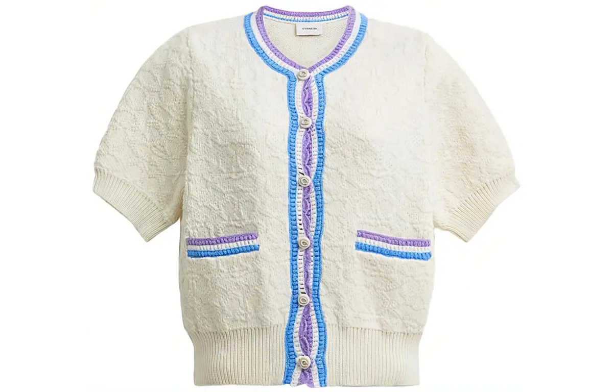 COACH Knitwear Women's Ecru Crew Neck Moderate Cardigan