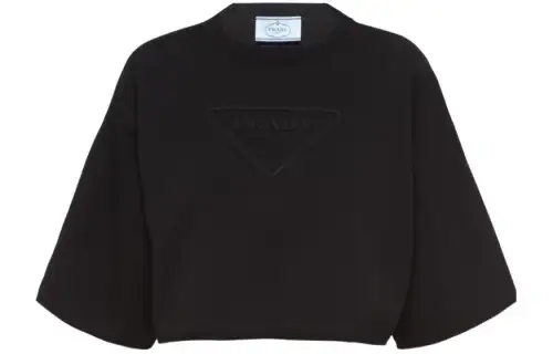 PRADA Crop Tops Women's Black Crew Neck Moderate