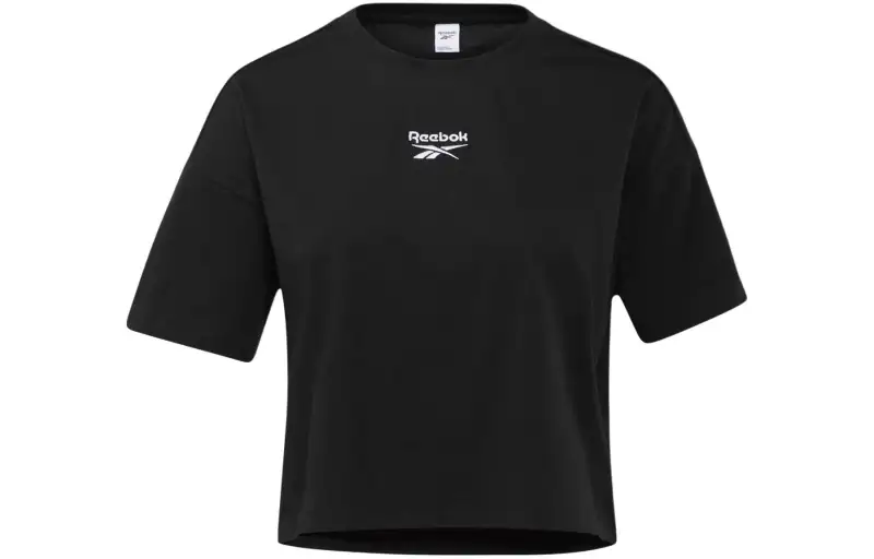 Reebok T Shirts Women's Black Crew Neck Moderate Straight Fit