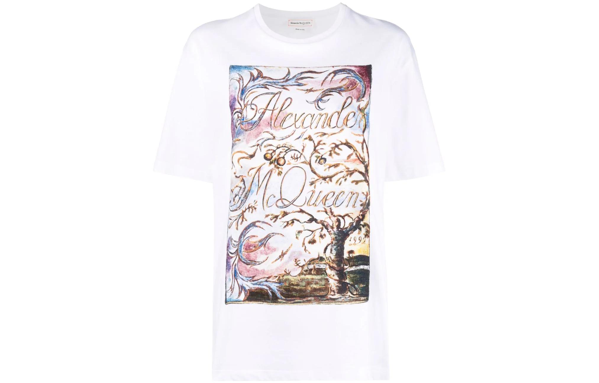 Женская футболка Alexander McQueen Nature Print (белая)