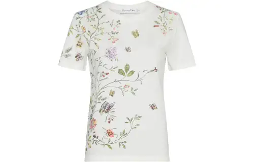 DIOR T Shirts Women's White Crew Neck Moderate Straight Fit