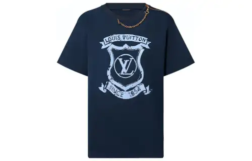 LOUIS VUITTON New Quarterly Products Of LV T Shirts Women's Blue Crew Neck Moderate Straight Fit