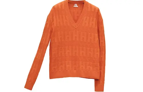 HERMES Sweaters Women's Orange V Neck Moderate Other