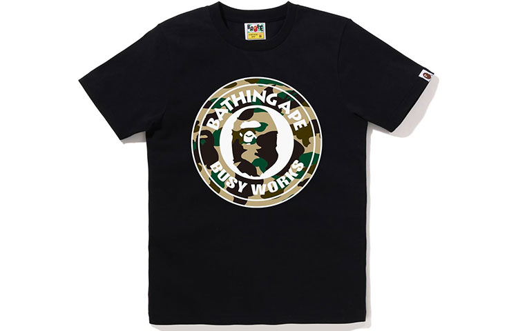 Женская футболка A BATHING APE с круглым логотипом (белая) — Черно-зеленый — фото 2