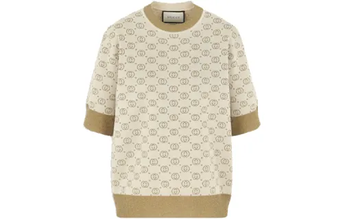 GUCCI G Jacquard Wool Mid-Sleeve Sweater Yellow