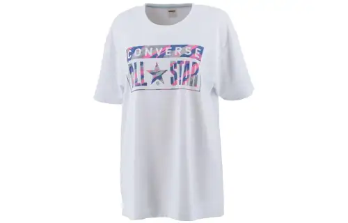 Converse T Shirts Women's White Crew Neck Moderate Straight Fit