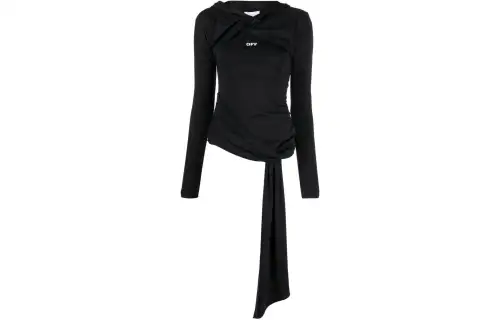 OFF-WHITE Asymmetrical black long-sleeve with hood, with your logo imprint, cut