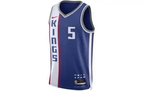 Nike De'Aaron Fox Sacramento Kings City Edition 2023/24 Alphanumeric Print Color-blocking Basketball Vest Sacramento Kings Fox No. 5 Men's Dark Blue