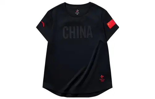 ANTA T Shirts Women's Black Crew Neck Moderate Straight Fit