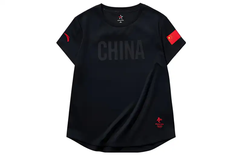 ANTA T Shirts Women's Black Crew Neck Moderate Straight Fit