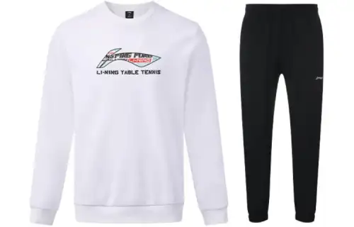Li Ning Sweatshirt Sets Unisex White+Black Crew Neck Moderate