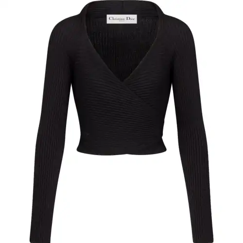 DIOR Crop Tops Women's Black V Neck Moderate