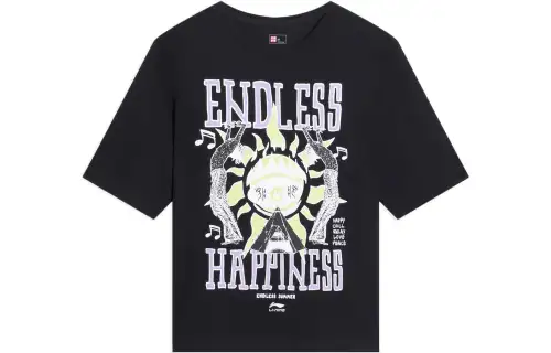 Li Ning T Shirts Women's Black Crew Neck Moderate Straight Fit