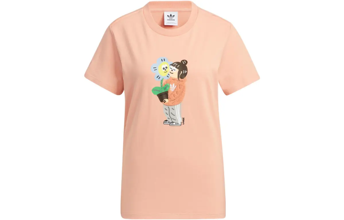 adidas originals X CHARR MORITA Cartoon Print Retro T-Shirt Pink