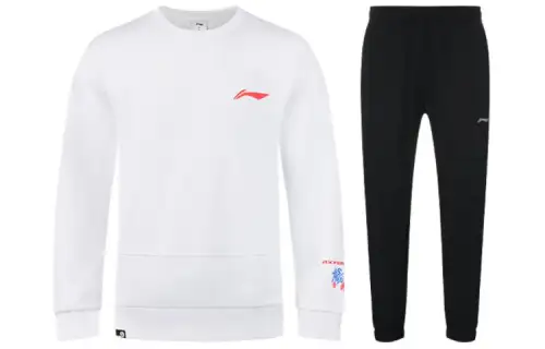 Li Ning Sweatshirt Sets Unisex White+Black Crew Neck Moderate