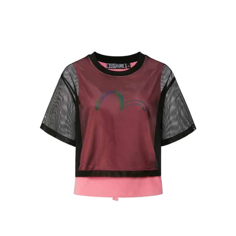 EVISU T Shirts Women's Black/Pink Crew Neck