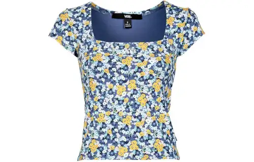 Vans DECO DITSY CAPSLV T Shirts Women's Blue Square Collar Moderate Other