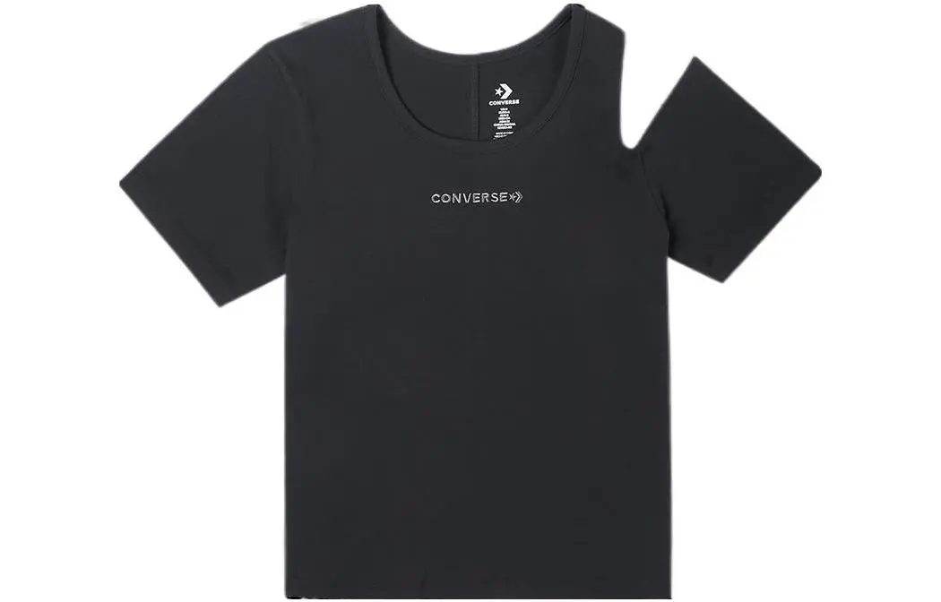 Converse T-Shirts Women's Black Crew Neck Moderate Straight Fit