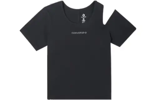 Converse T Shirts Women's Black Crew Neck Moderate Straight Fit