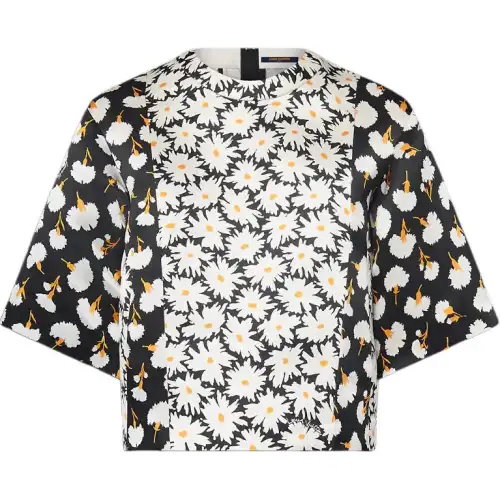 LOUIS VUITTON Graphic Floral Boxy Top Crop Top Women's Black