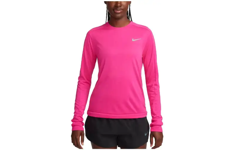 Nike T Shirts Women's Rose Red Crew Neck Moderate Straight Fit