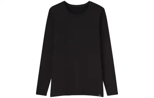 UNIQLO Solid Color Crew Neck Thermal Fleece Lined Long Sleeved Shirt T Shirt Women's Dark Gray