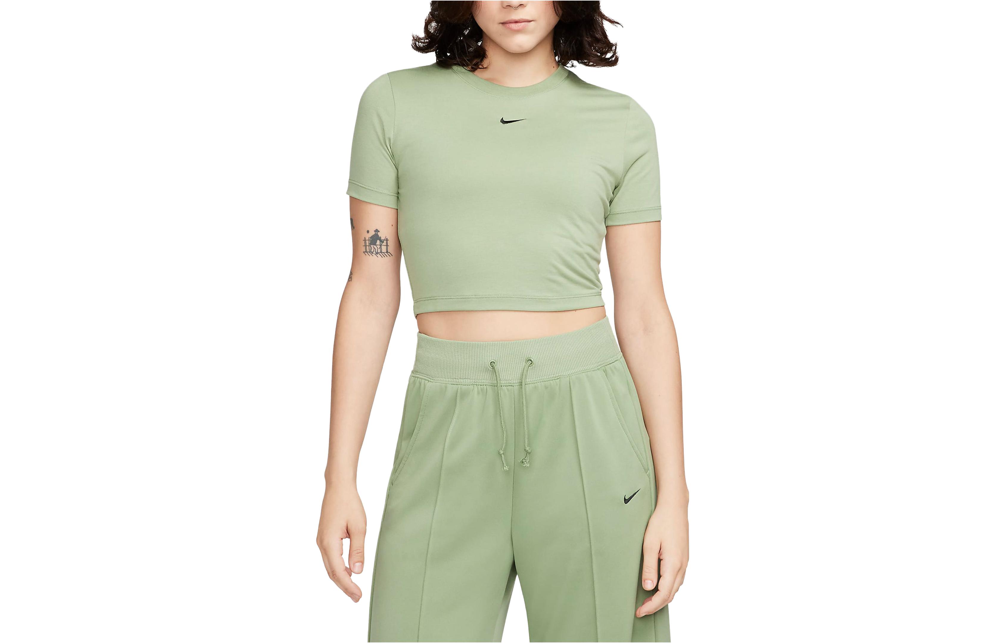 Nike Sportswear Essentials Series Solid Color Short Casual Short Sleeve T-Shirt Women's Oil Green