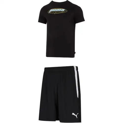 PUMA Casual Sportswear Men's Set Black Top+Black Shorts Crew Neck Moderate