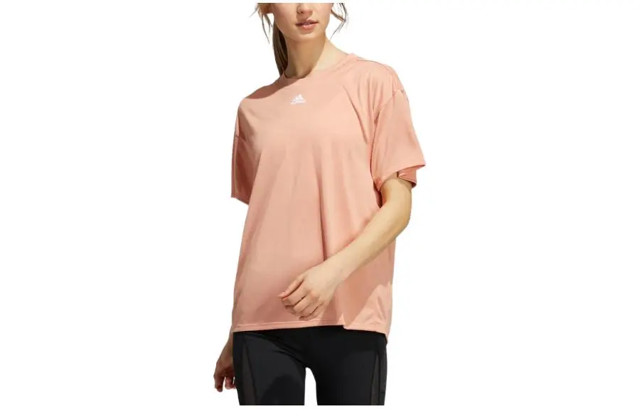 Adidas T-Shirts Women's Pink Crew Neck Moderate Straight Fit