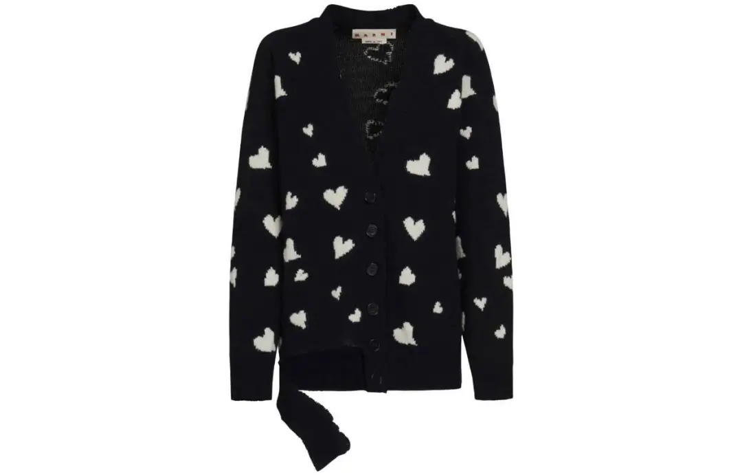 MARNI Heart Printed V Neck Button Up Cardigan