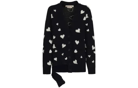MARNI Heart Printed V Neck Button Up Cardigan