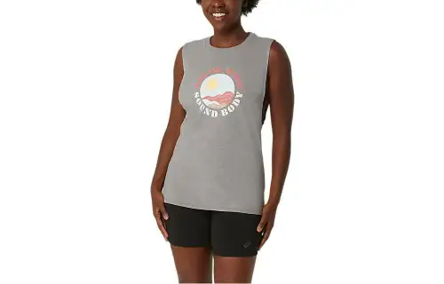 Asics Sun In The Sky Slogan Muscle Tee T Shirt Women's Gray
