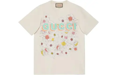 GUCCI Drop Shoulder Sleeve T Shirt Women's Ecru