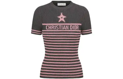 DIOR Crop Tops Women's Gray Pink Crew Neck Moderate