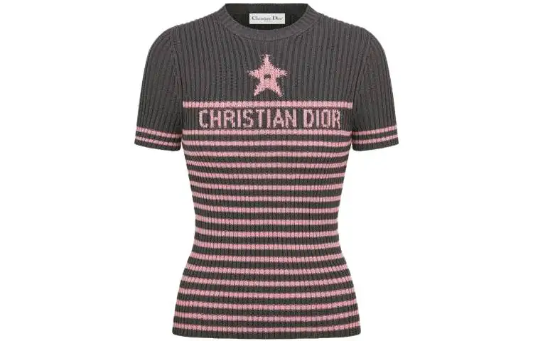DIOR Crop Tops Women's Gray Pink Crew Neck Moderate