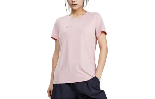 Anta Crew Neck Fitted Straight Fit Short Sleeved T Shirt Women's Pink