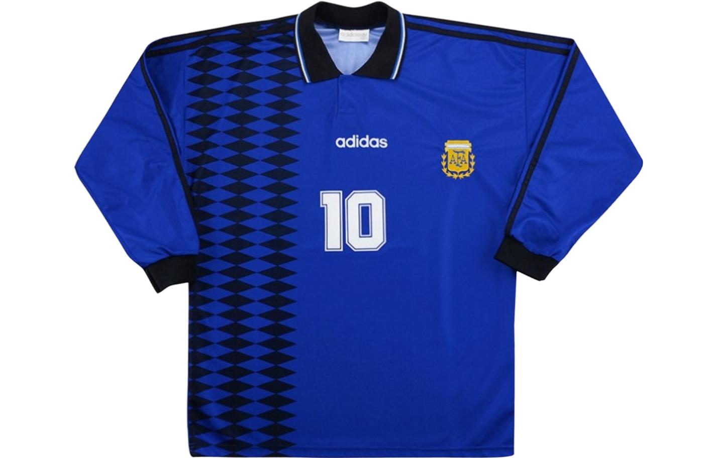 Adidas originals 1994 World Cup Replica Series 1994 World Cup Replica Series Argentina National Team No. 10 Solid Color Badge Polo Collar Long Sleeve Football Jersey Men's Blue