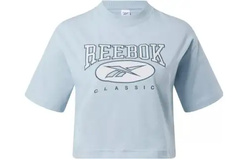 Reebok CL AE BIG LOGO CROP TEE T Shirt Women's Light Blue