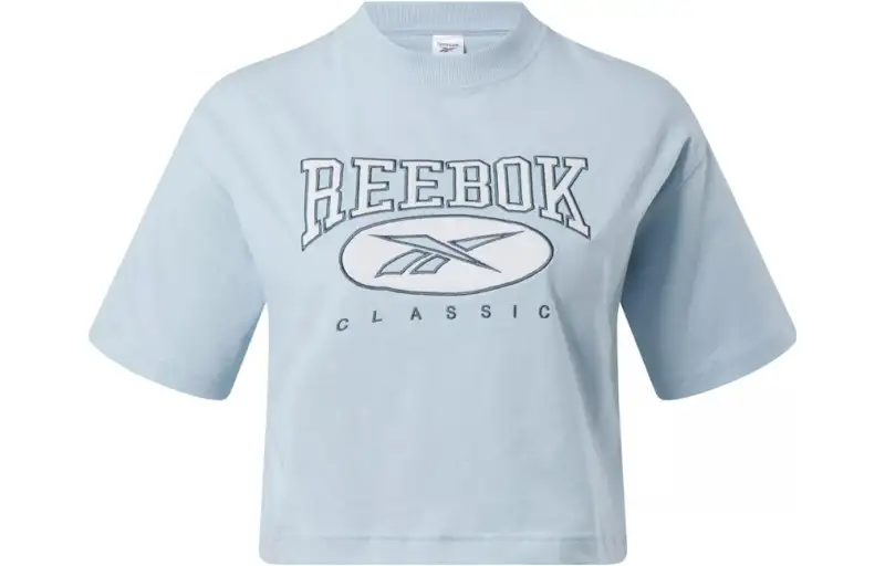 Reebok CL AE BIG LOGO CROP TEE T Shirt Women's Light Blue