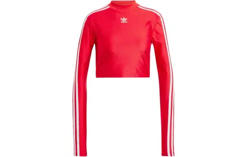 Adidas Originals 3 Stripes Set in Sleeve T Shirt Women's Red